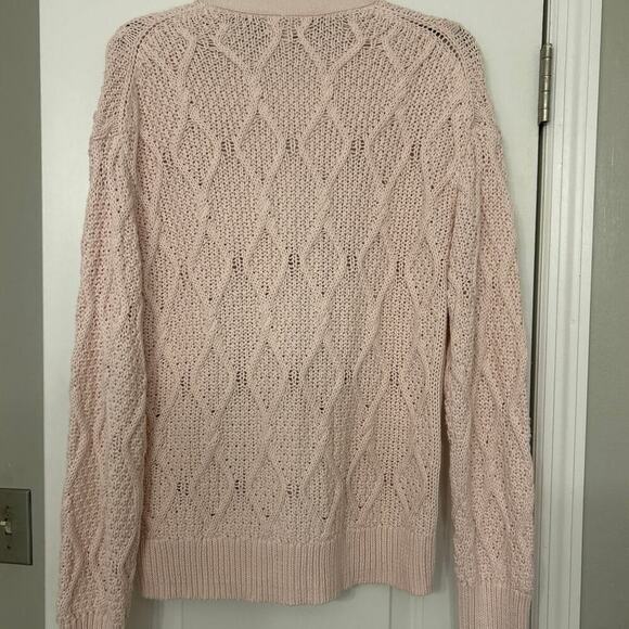 Caslon 100% Pima Cotton Pastel Petal Pink Chunky Cable Knit Cardigan Sweater Lrg - Picture 9 of 12